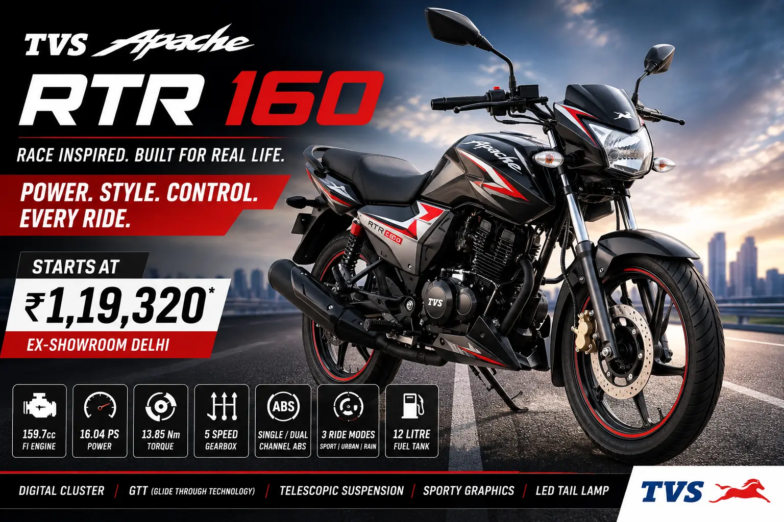 TVS Apache RTR 160 Price & On-Road Price