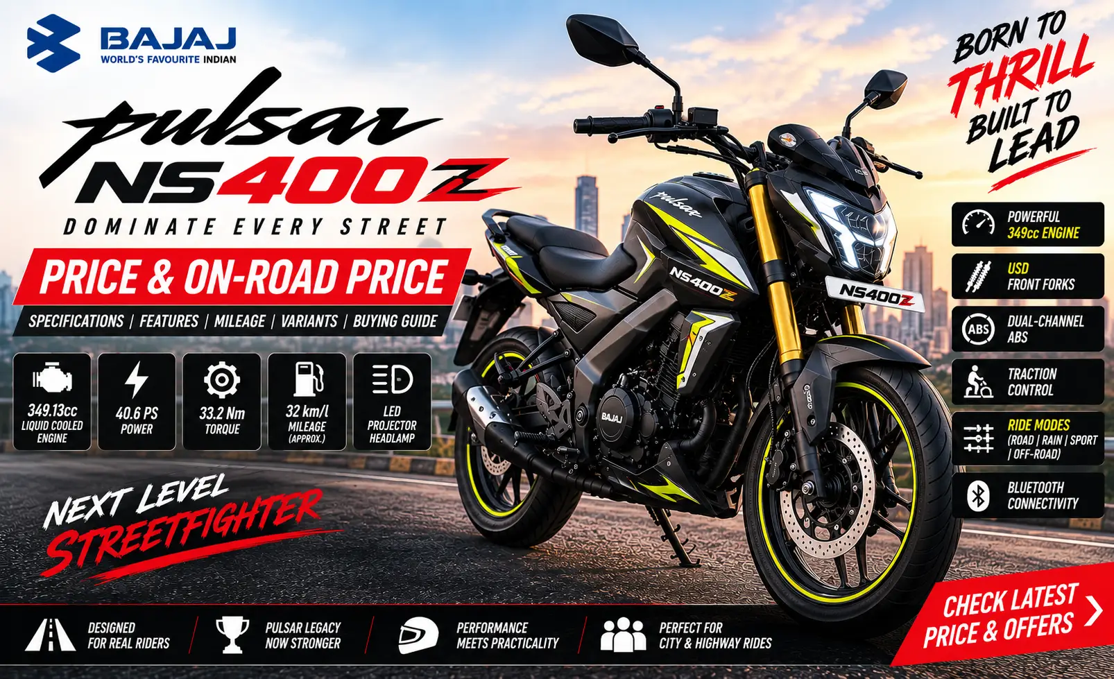 Bajaj Pulsar NS400Z Price & On-Road Price