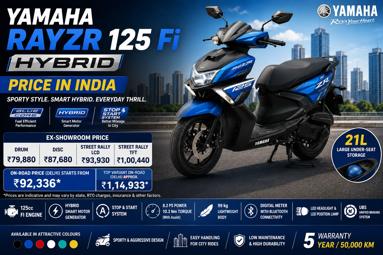 Yamaha RayZR 125 Fi Hybrid Price in India